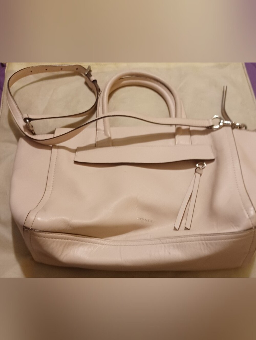 Light Pink Coach Bleecker Riley Leather Satchel With Silver Hardware
